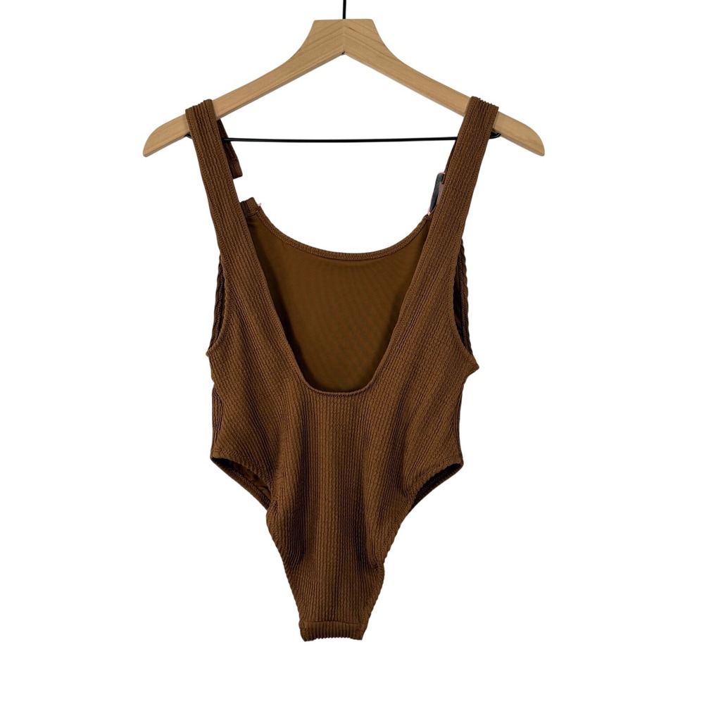 Aerie Real Good One Piece Cheekiest Swimsuit Brown Textured Peach Ring Size M - Picture 3 of 7